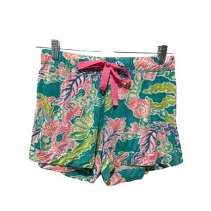 Lilly Pulitzer Colorful Pajama Shorts Womens Sz S Floral Blue Pink Green Resort